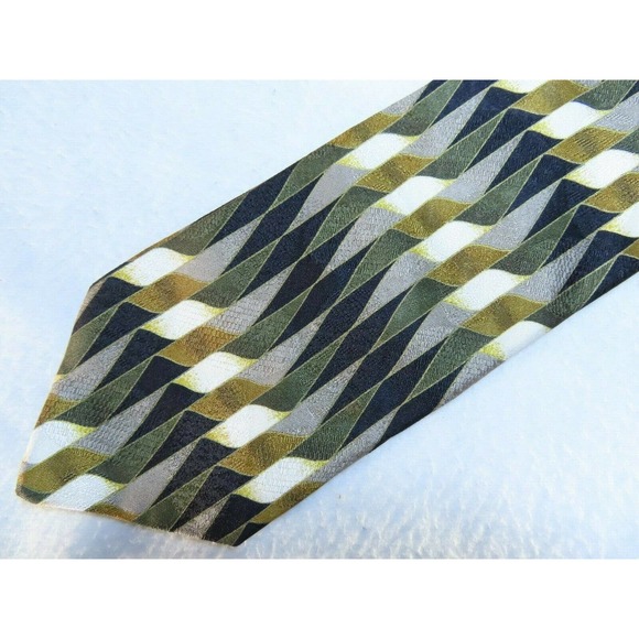 Manzoni Geometric Art Abstract Striped Black Diamond Italy Silk Neck Tie - Picture 2 of 10